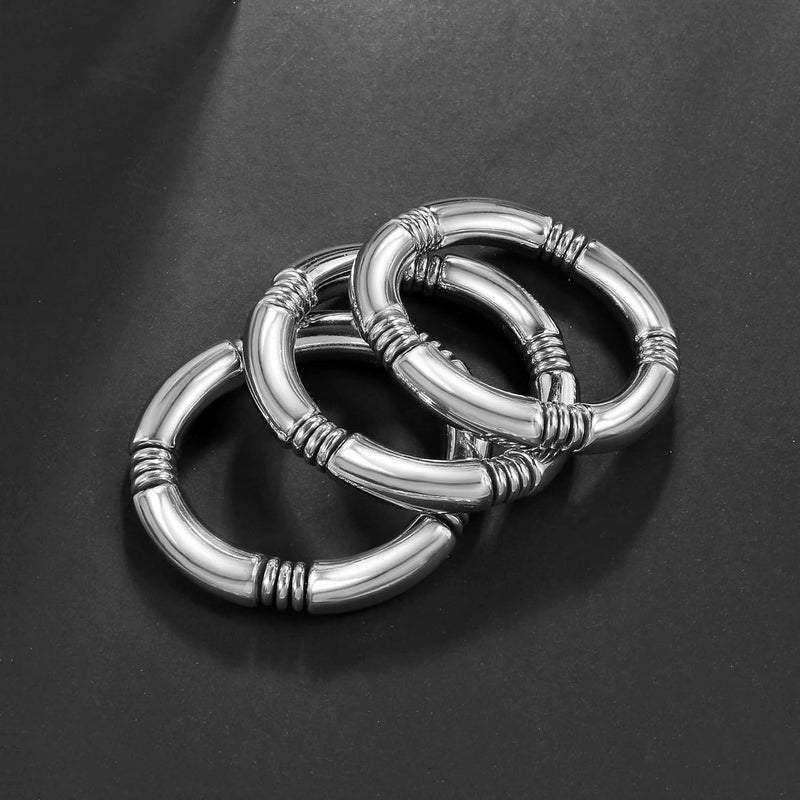 Badu Gold Chunky Bangles Bracelets For Women 14k Gold Plated Stack Layered Curved Bamboo Tube Stretch Bracelets Gift Jewelry - Image 4